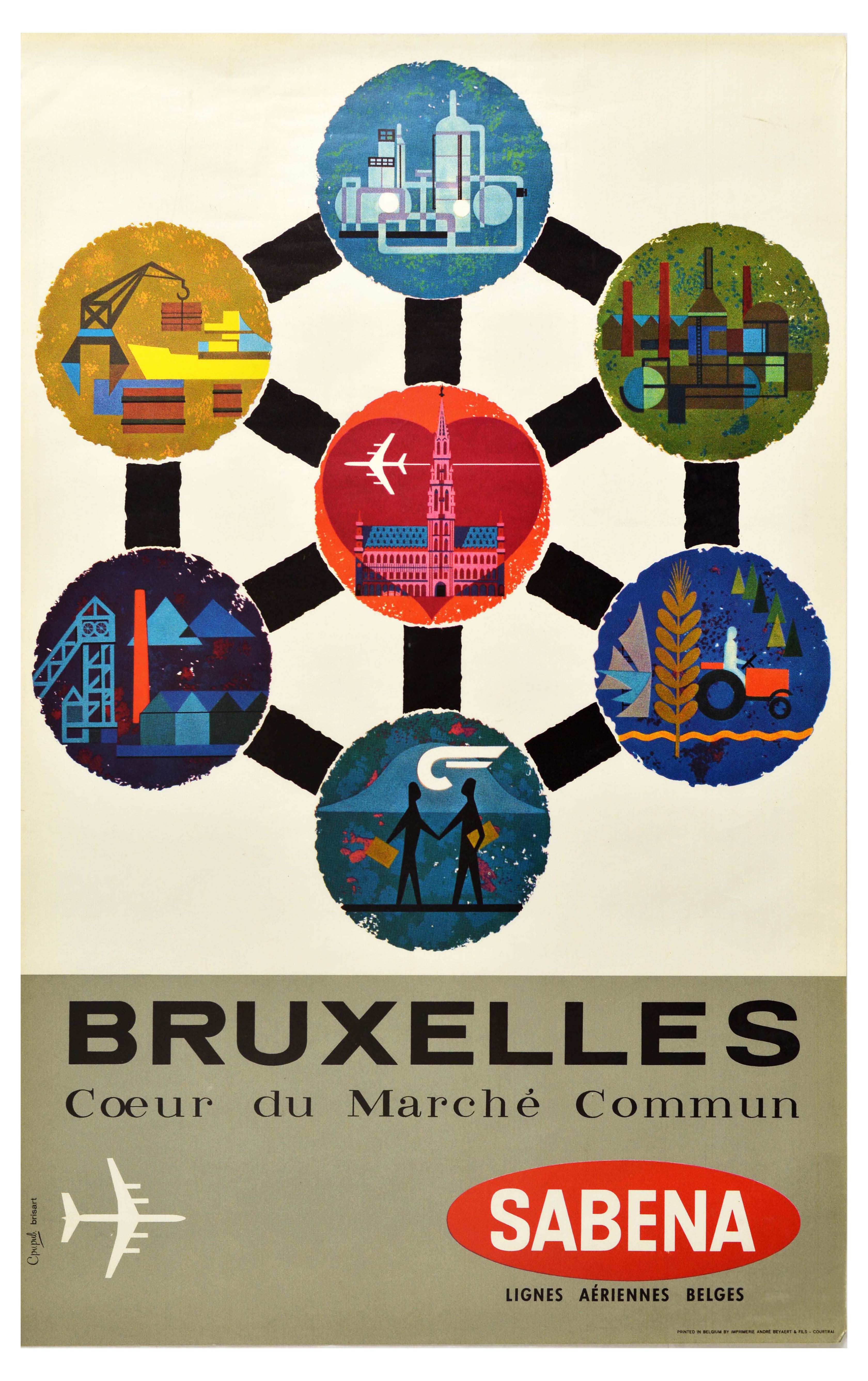 Travel Poster Brussels Sabena Belgium Airlines