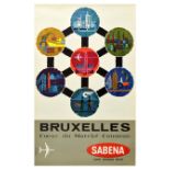 Travel Poster Brussels Sabena Belgium Airlines