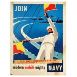 Propaganda Poster US Navy Recruitment Warship Battleship Sailor