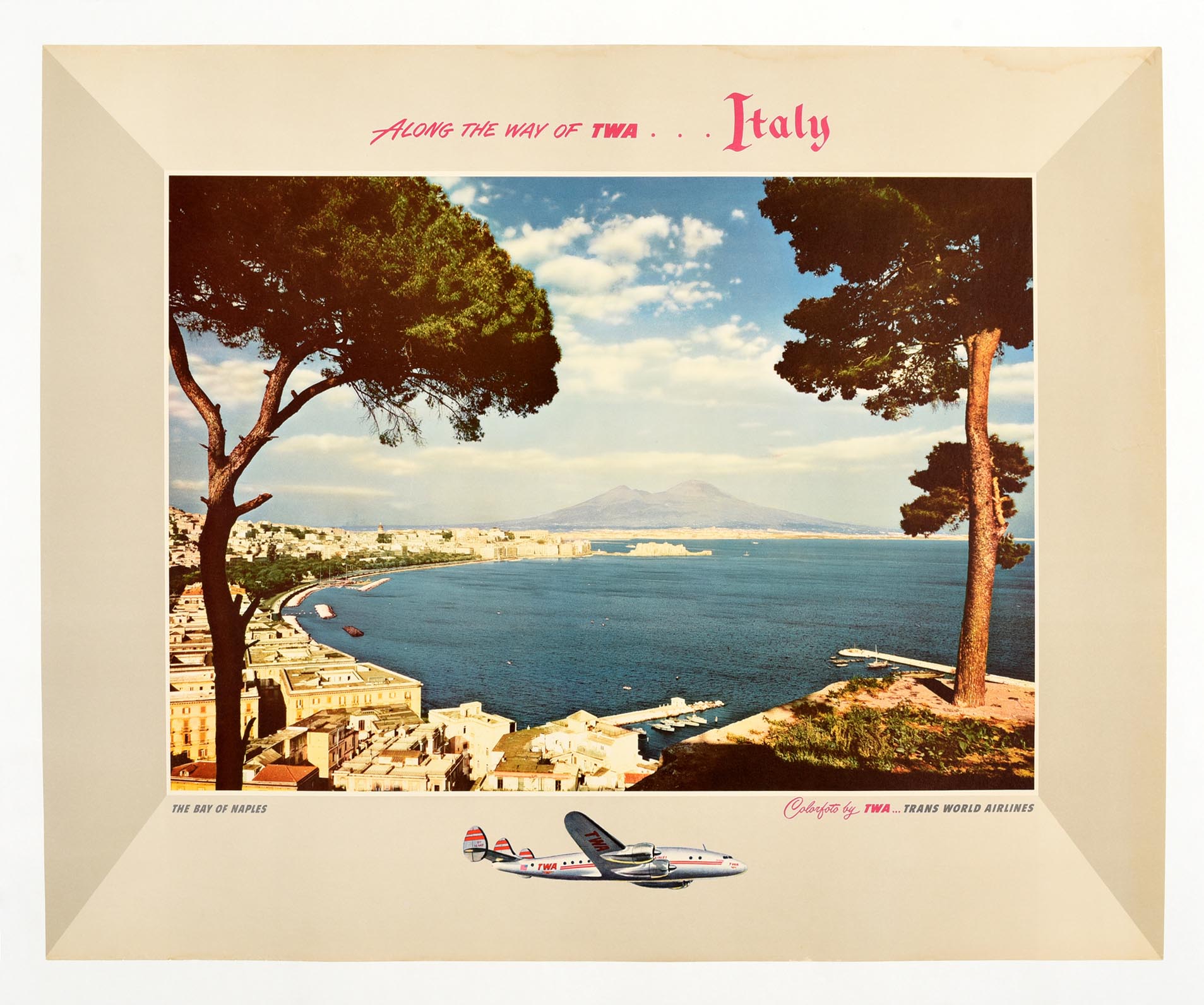 Travel Poster Trans World Airlines TWA Italy Naples Bay