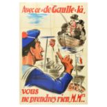 War Poster WWII Churchill de Gaulle Vichy Fishing West Africa
