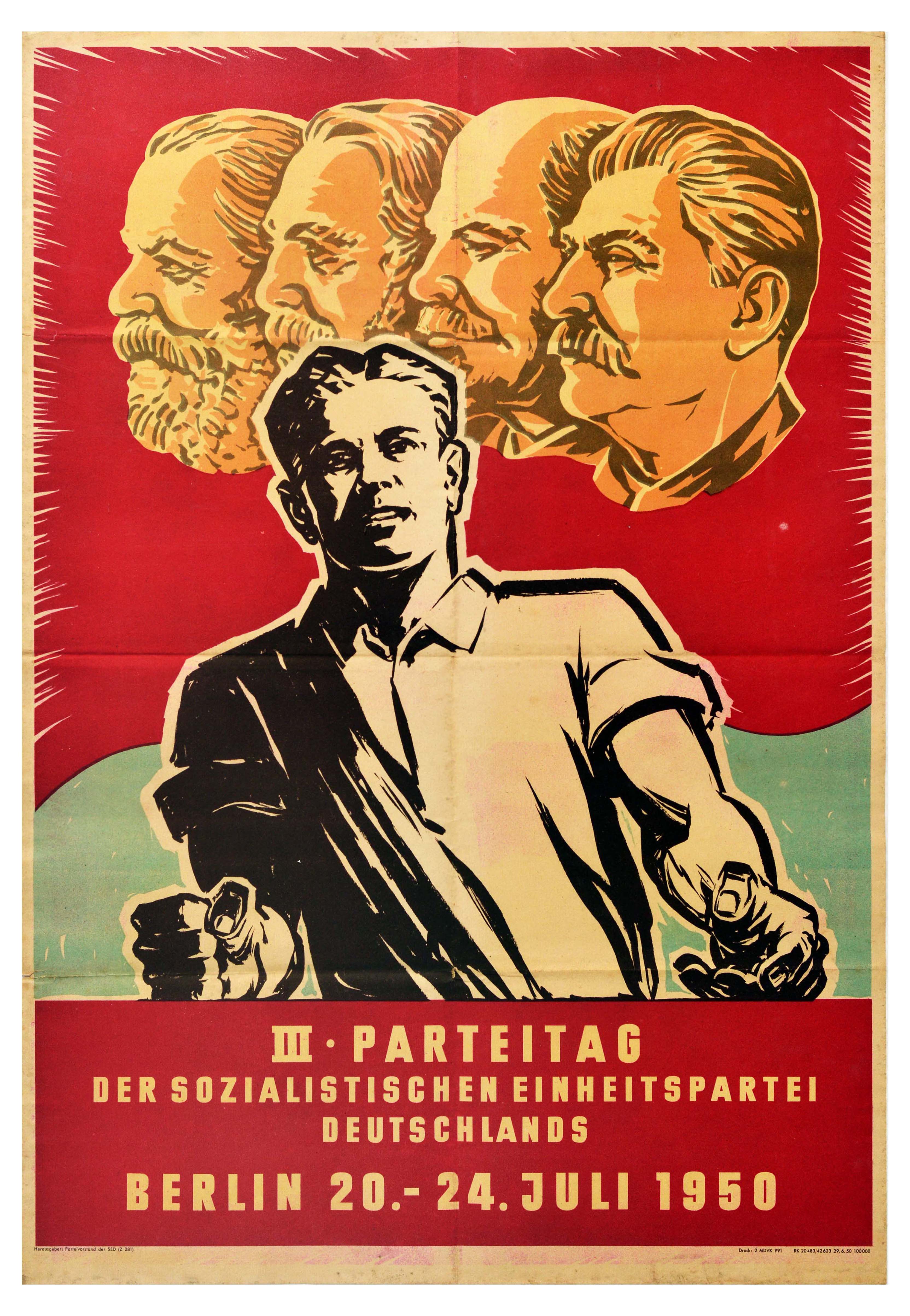 Propaganda Poster DDR Congress Socialist Germany Marx Engels Lenin Stalin