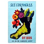 Travel Poster See Cornwall by Bus Midcentury Modern