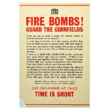 War Poster Fire Bombs Guard The Cornfields WWII UK