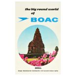 Travel Poster BOAC Airlines India Big Round World Temple