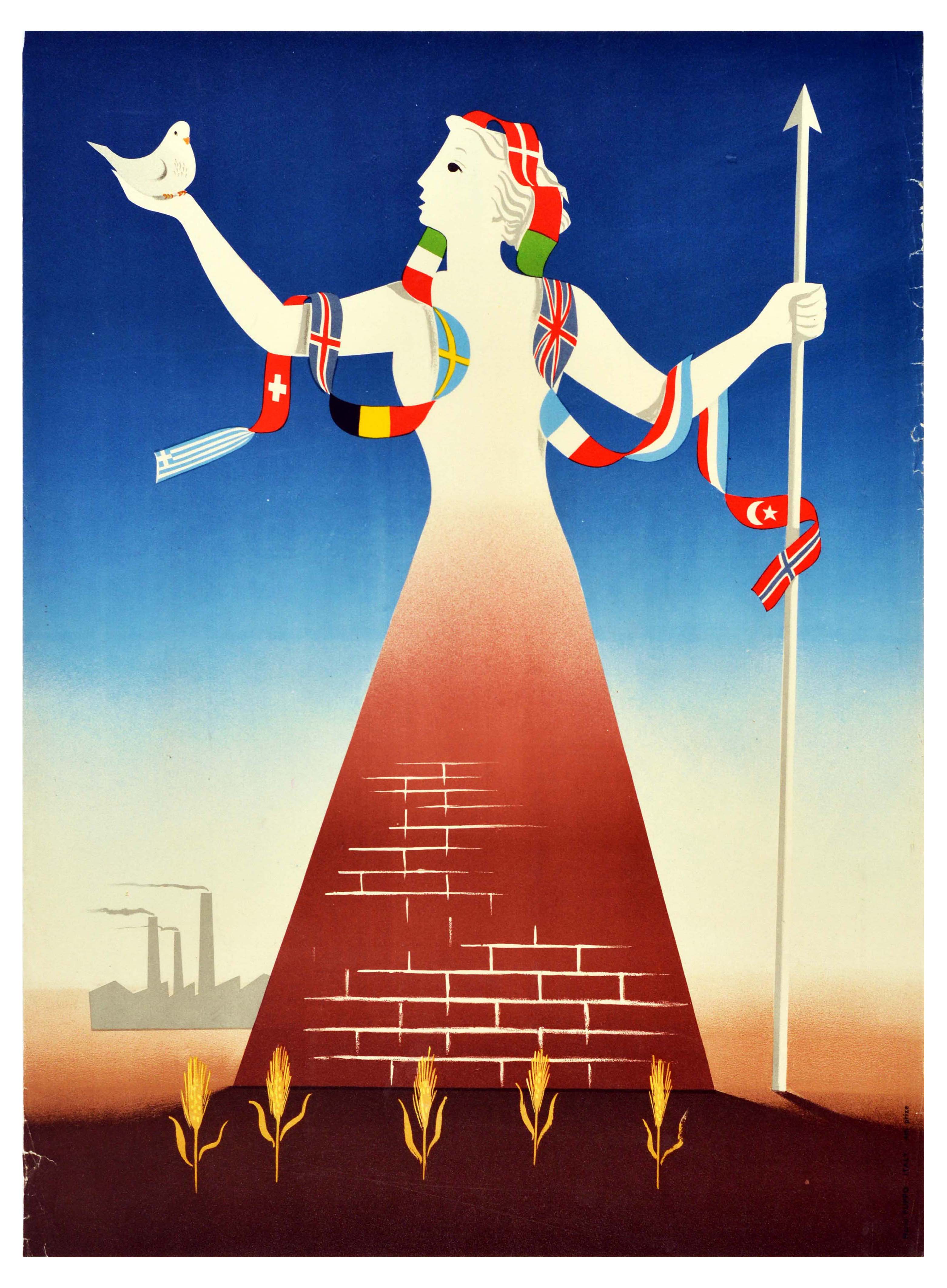 Propaganda Poster ERP Marshall Plan Europe Woman Peace Dove Mario Puppo