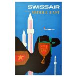 Travel Poster Swissair Airline Middle East Camel