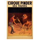 Advertising Poster Circus Cirque Pinder Lion Tamer Cage Performance