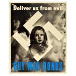 War Poster WWII War Bonds Deliver Us From Evil Swastika USA