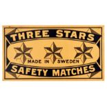 Advertising Poster Three Stars Safety Matches Sweden