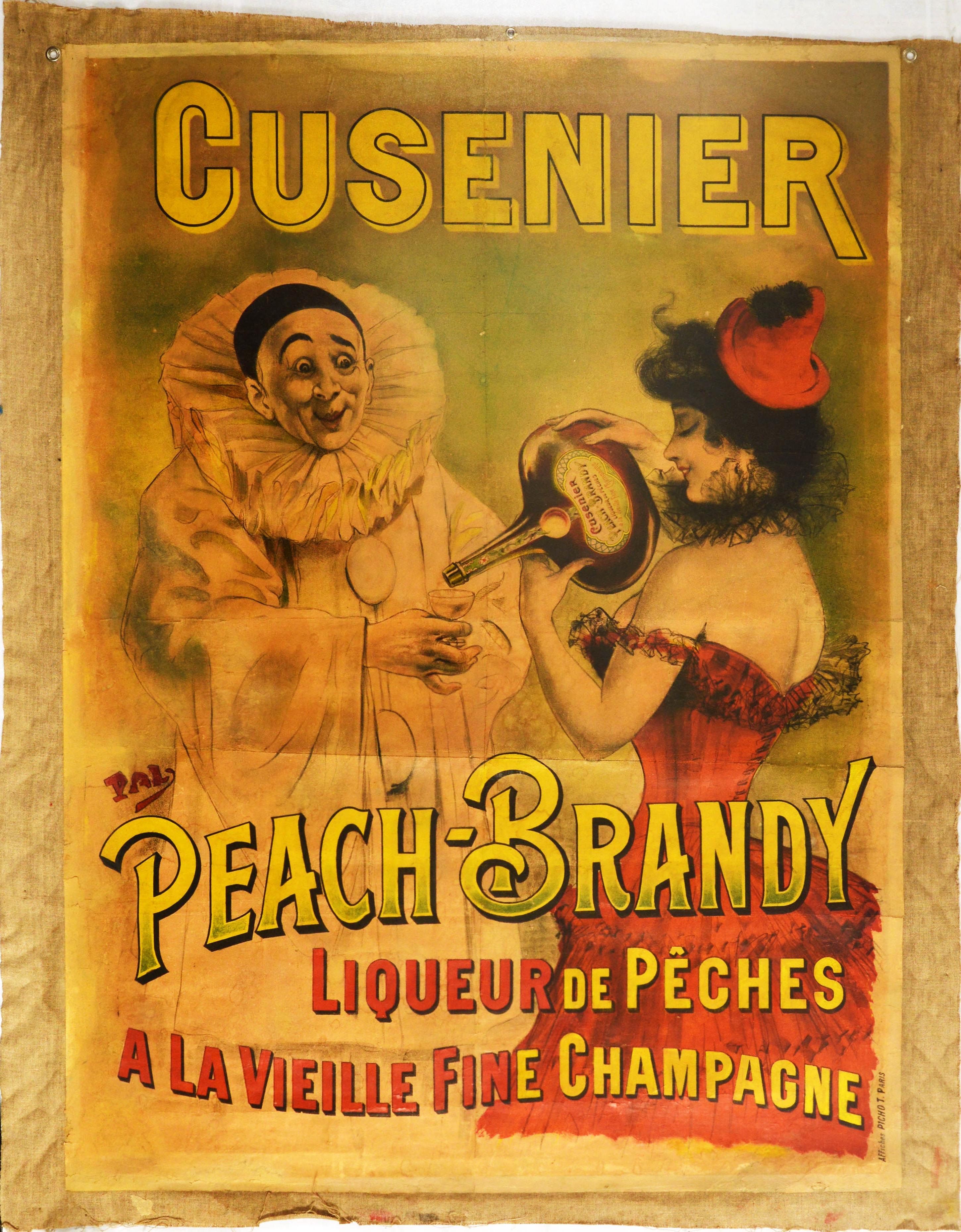 Advertising Poster Cusenier Peach Brandy Liquor Alcohol Pierrot Mime