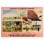 War Poster WWII Japan Invading Singapore Churchill Rossevelt Nazi