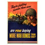 War Poster WWII War Bonds Tank Infantry USA Treasury