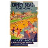 Travel Poster British Railway Coney Beach Porthcawl Wales Sunbathing Swimming