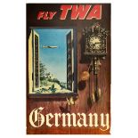 Travel Poster TWA Airlines Germany Cuckoo Clock Lockheed Constellation