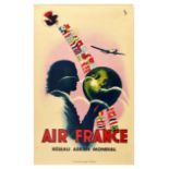 Advertising Poster Air France Airline Globe Art Deco Vinci