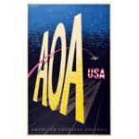 Advertising Poster AOA American Overseas Airlines USA Lewitt-Him