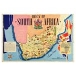 Travel Poster South Africa Illustrated Map Natural Industrial Resources