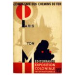 Advertising Poster PLM Railway Paris Lyon Mediterranee Art Deco Colonial Exposition