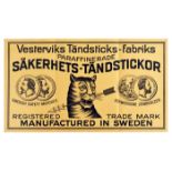 Advertising Poster Vesterviks Paraffined Matches Sweden Tiger