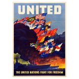 War Poster WWII United Nation Freedom Navy Allied Flags