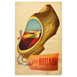 Travel Poster Holland Clog Windmill Flowers Netherlands