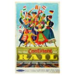 Travel Poster British Railways Continent Flags Train Track