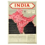 Travel Poster India Illustrated Map Provinces States Religion Language