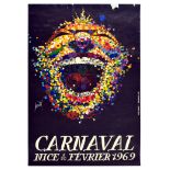 Advertising Poster Carnival Nice 1969 Fireworks Mask Moretti