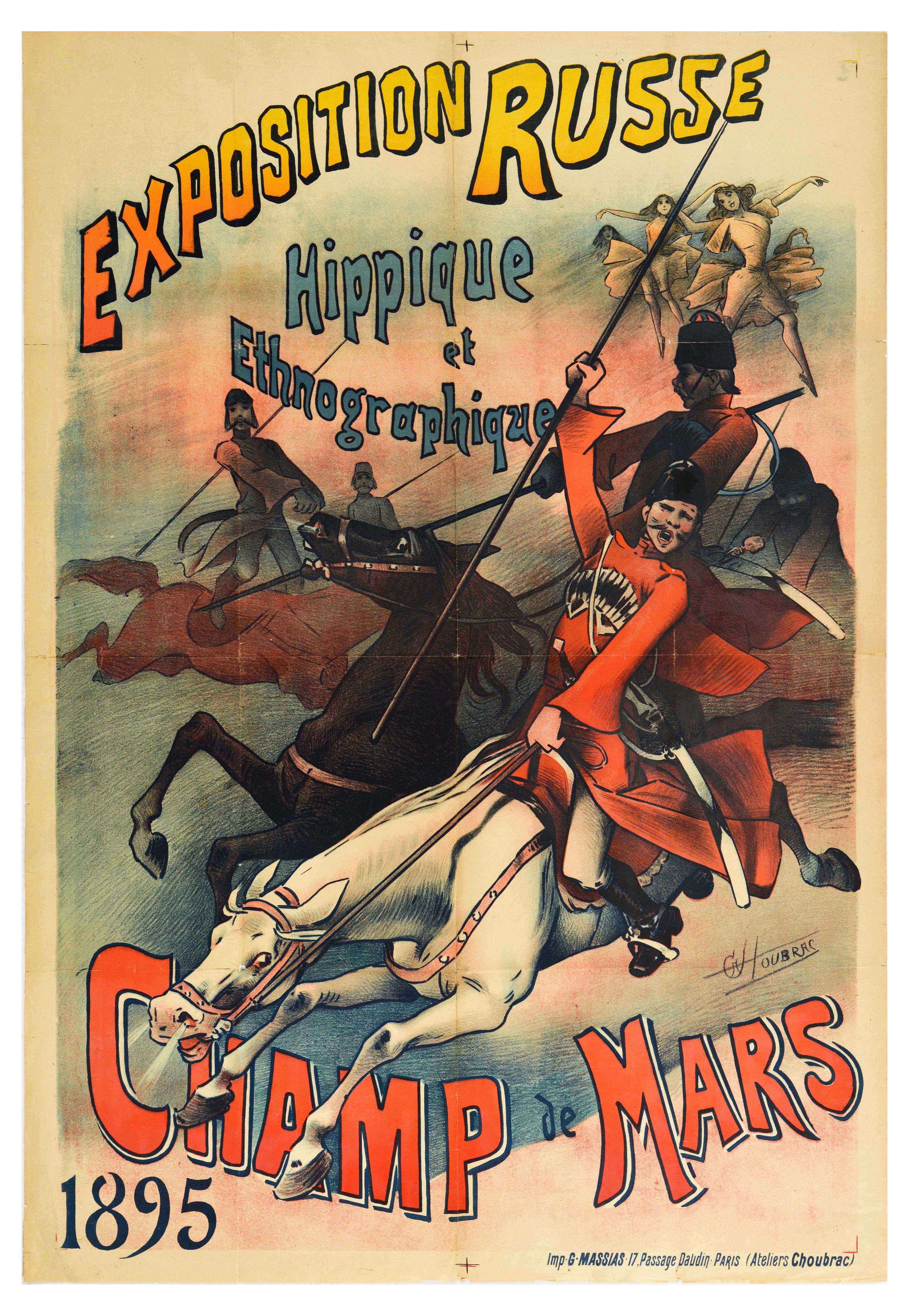 Advertising Poster Exposition Russe Russian Exhibition Choubrac Equestrian Ethnographic