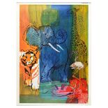 Travel Poster Zoo Basel Switzerland Tiger Elephant Flamingo