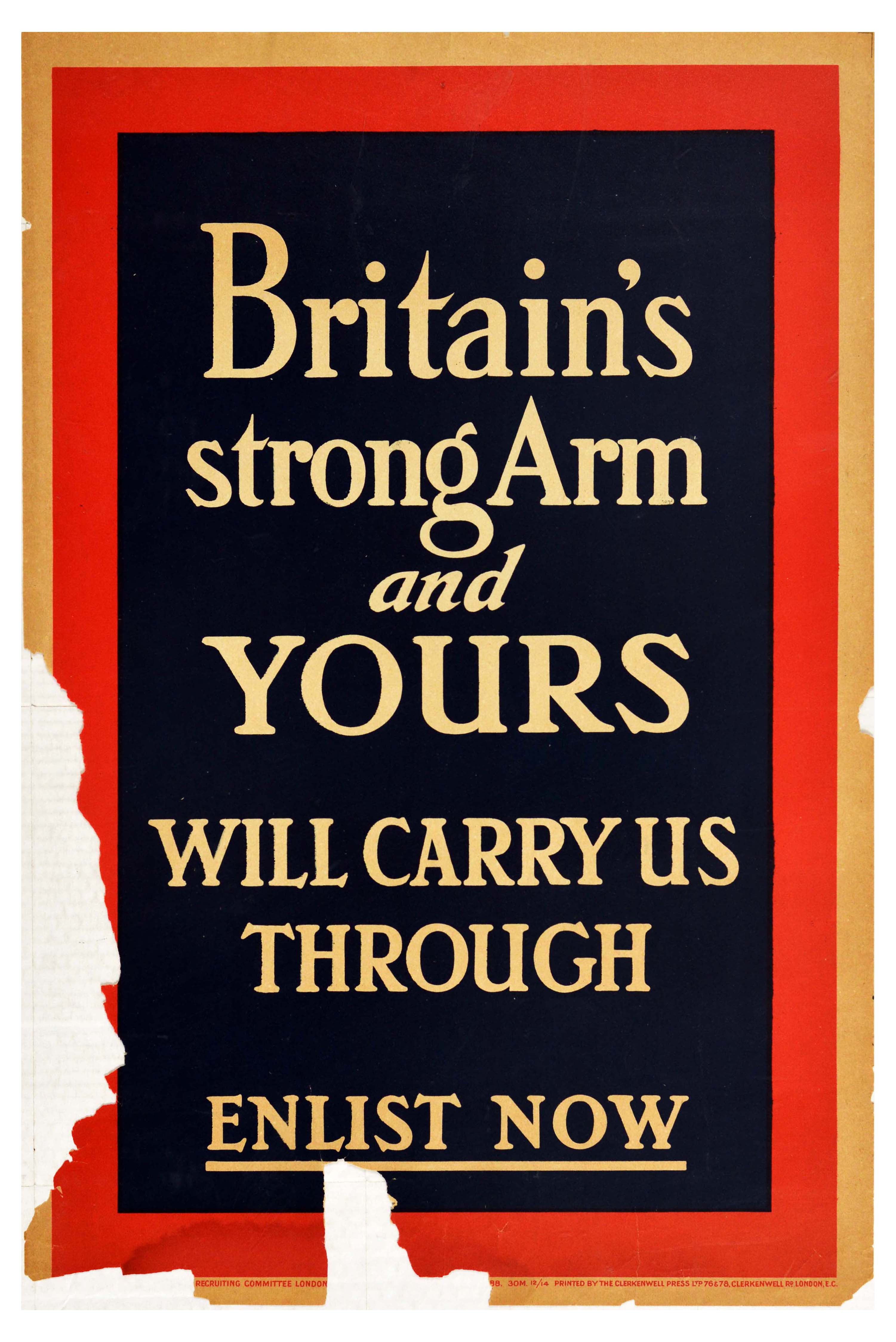 War Poster Britain Strong Arm WWI Recruitment