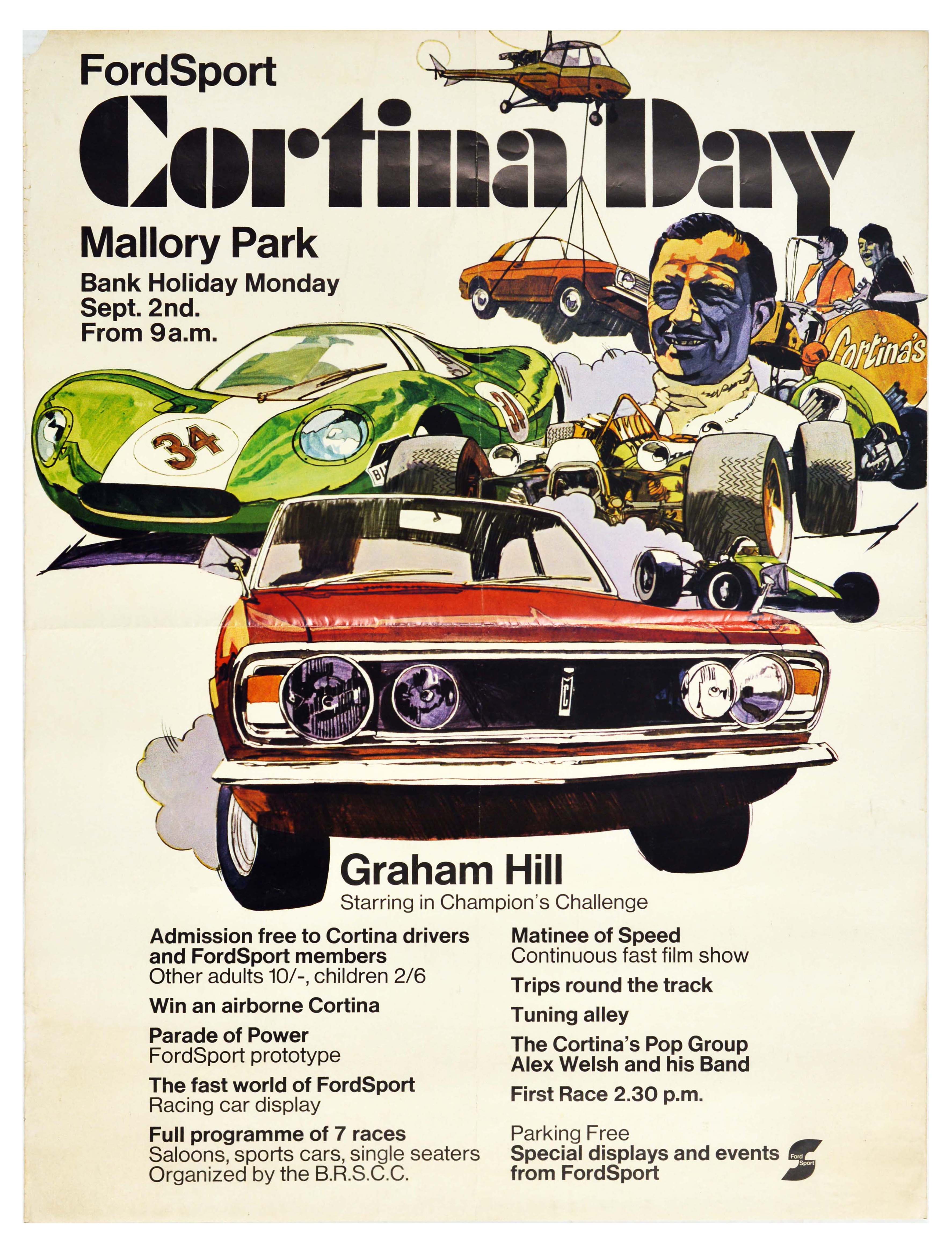 Sport Poster Ford Sport Cortina Day Racing Mallory Park Graham Hill