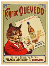 Advertising Poster Cognac Quevedo Alcohol Cat Spain