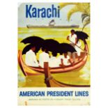 Travel Poster Karachi Pakistan American President Lines Shipping