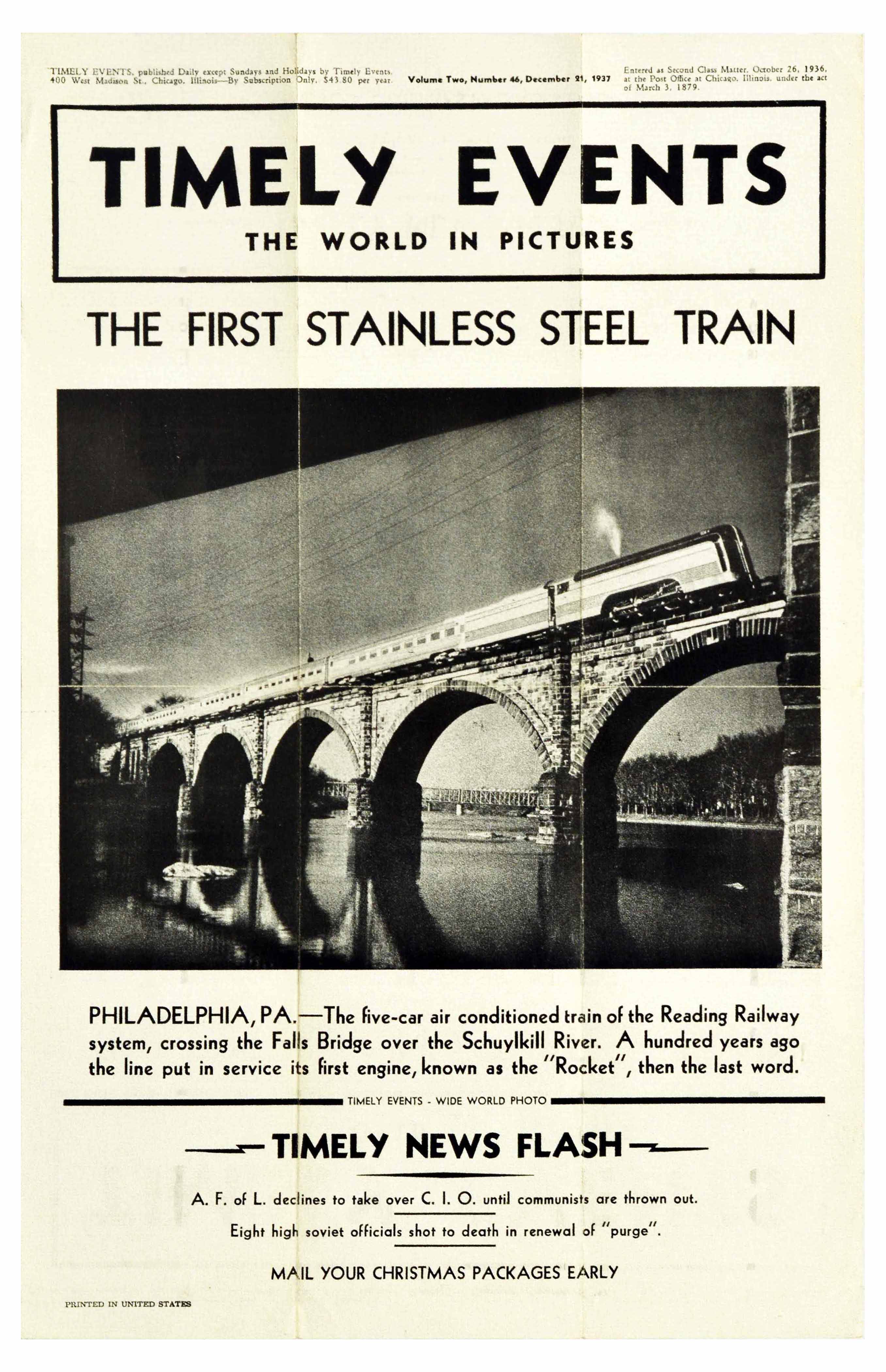 Advertising Poster Timely Events Stainless Steel Train Art Deco Reading Railway