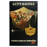 Travel Poster Lufthansa Airline Boeing Jet Senator