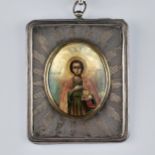 Icon "The Holy Great Martyr Panteleimon" in a silver setting