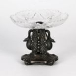 Crystal candy bowl on a stand in the form of 2 swans.