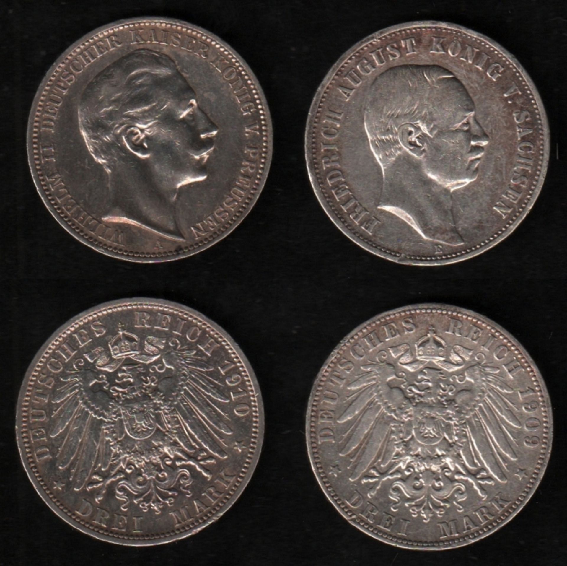 Deutsches Reich. Silbermünze. 3 Mark. Friedrich August III., König von Sachsen. E 1909. Vorderseite: