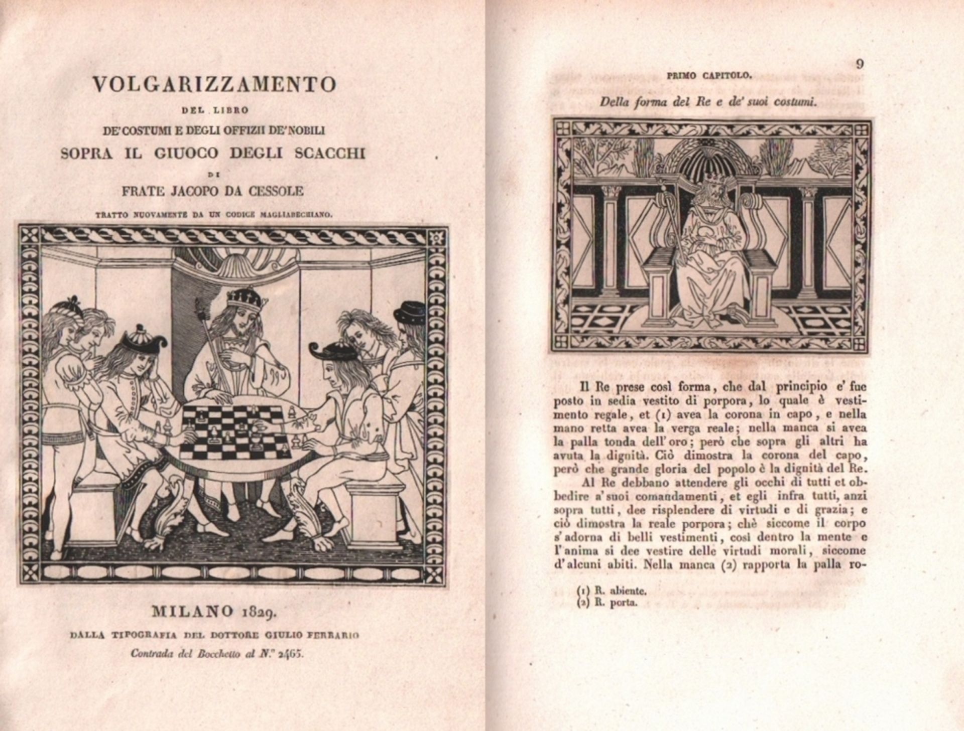 Cessolis, Jacobus de. Volgarizzamento del libro de'costumi e degli offizii de'nobili sopra il giuoco