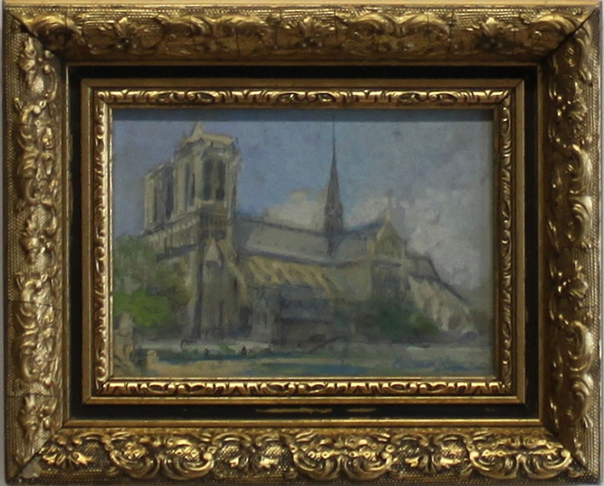 Paris. Notre Dame. Aquarell (Mischtechnik) auf Karton. Unkenntlich signiert, nicht datiert. Arbeit a