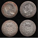 Deutsches Reich. Silbermünze. 3 Mark. Wilhelm II., König von Württemberg. F 1909. Vorderseite: