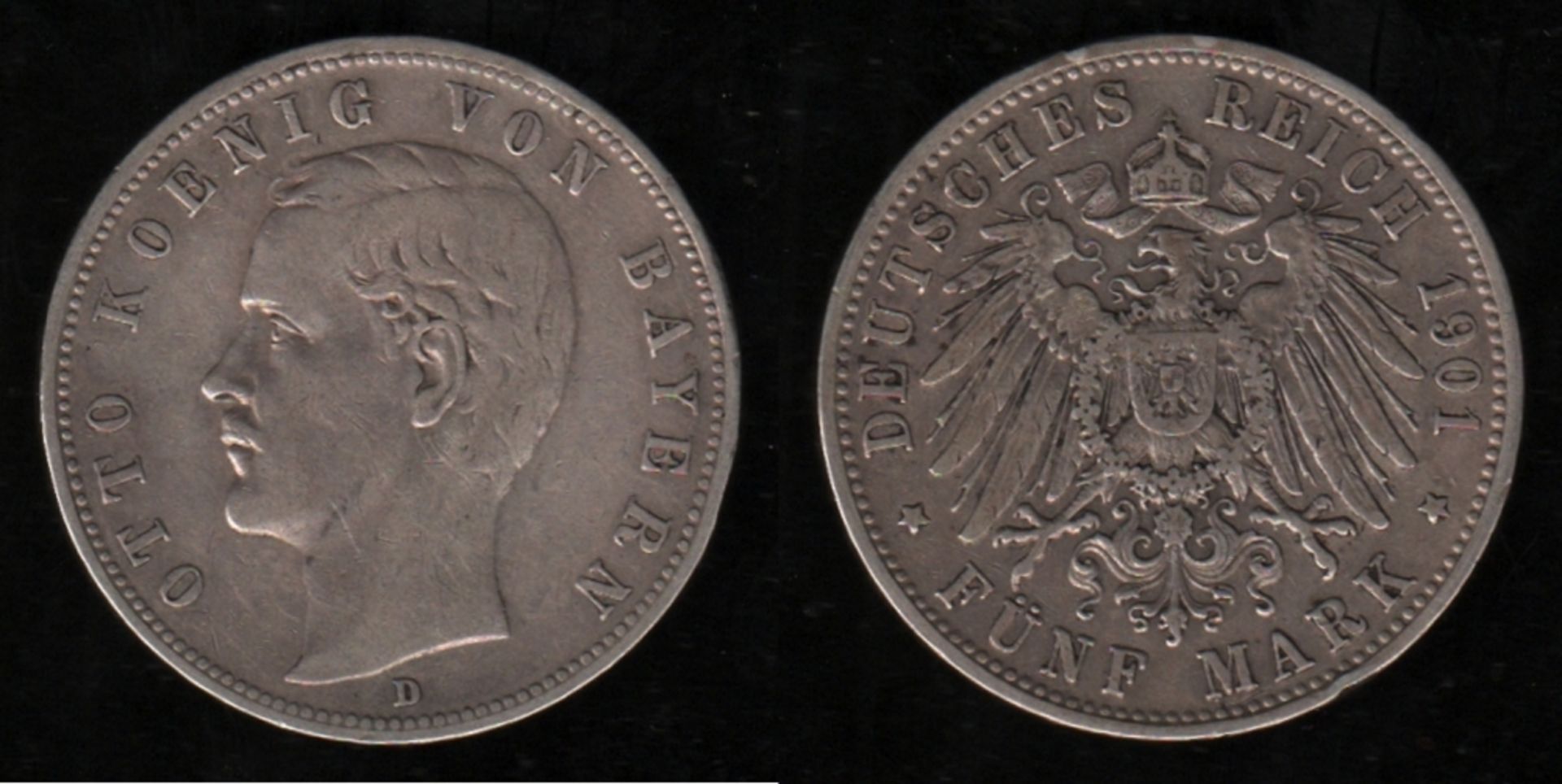 Deutsches Reich. Silbermünze. 5 Mark. Otto, König von Bayern. D 1901. Vorderseite: Porträt König