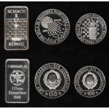 Münzen. Novi Sad 1990. 2 Silbermünzen zu 100 und 150 Dinar (925 / 1000). 29. Sahovska Olimpijada
