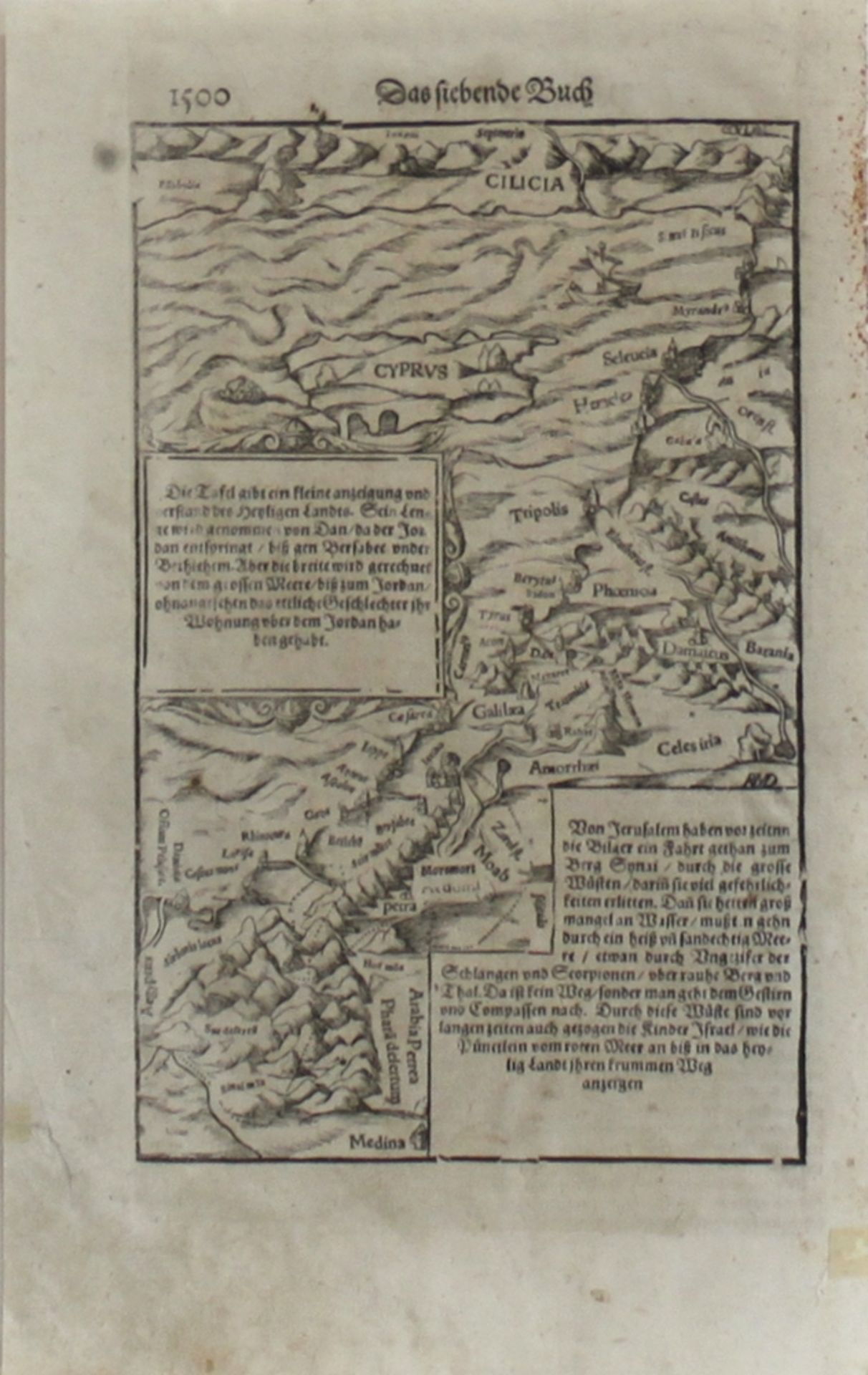 Heiliges Land / Cypern. Landkarte. Originaler Holzschnitt aus Seb. Münster "Cosmographie" um 1560. B