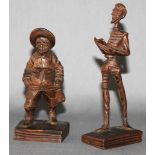 Holz. Skulptur. "Don Quichote und Sancho Panza". Zwei kleine Holzskulpturen jeweils auf einem