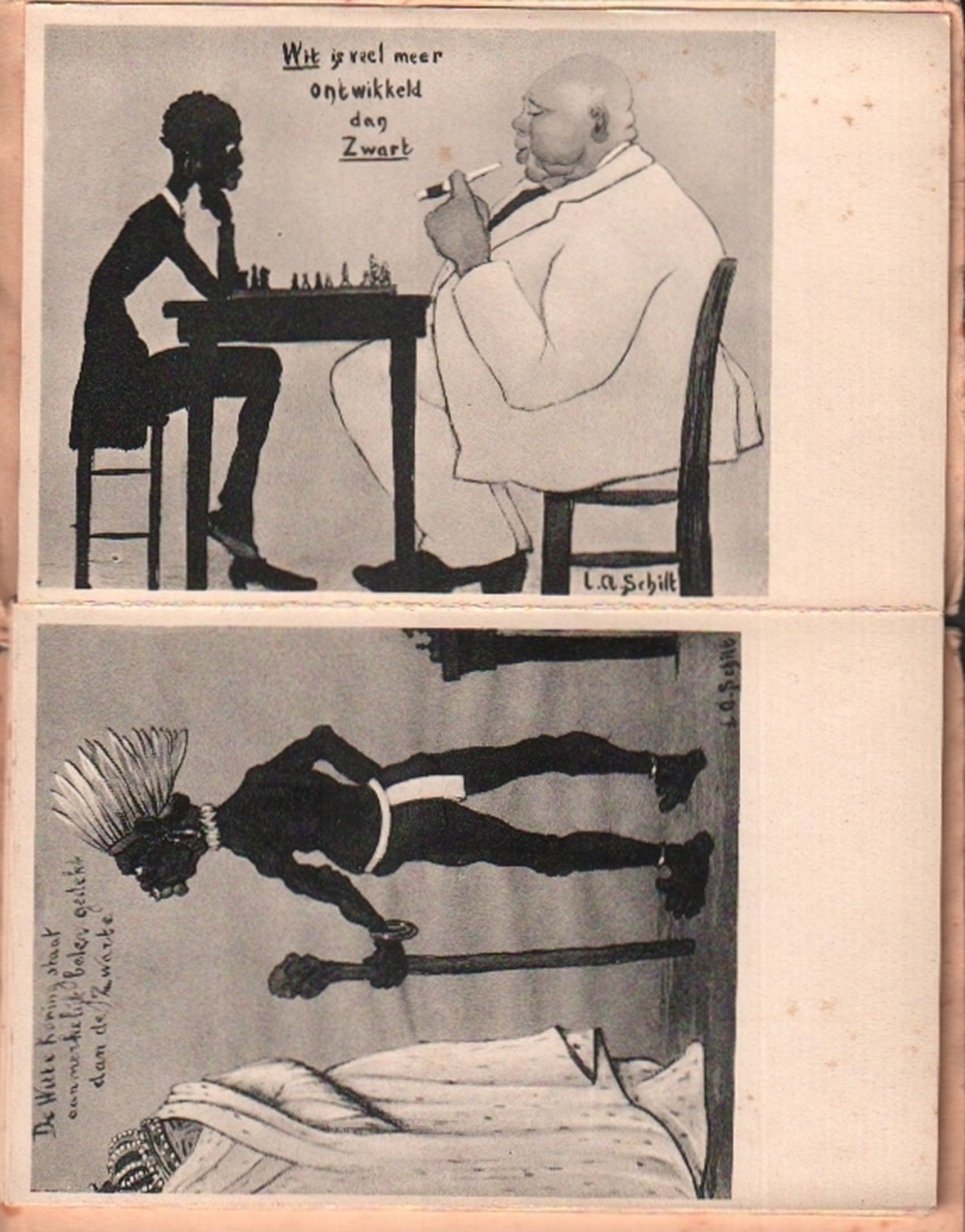 Postkarte. Schilt, L. A. 10 Schaak – Caricaturen naar tekeningen door L A. Schilt. Leporello mit - Image 3 of 3