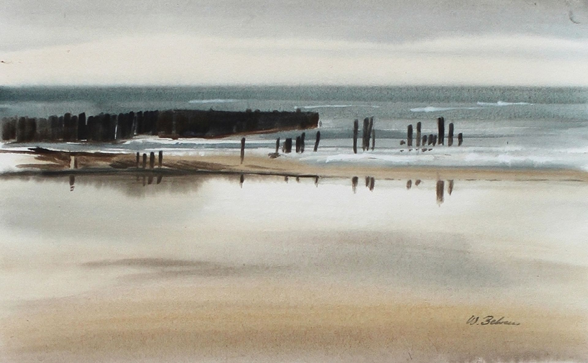 Behrens, Werner. "Strandmotiv I bei Wenningstedt / Sylt". Aquarell (Mischtechnik) auf Papier. Unten  - Bild 2 aus 2