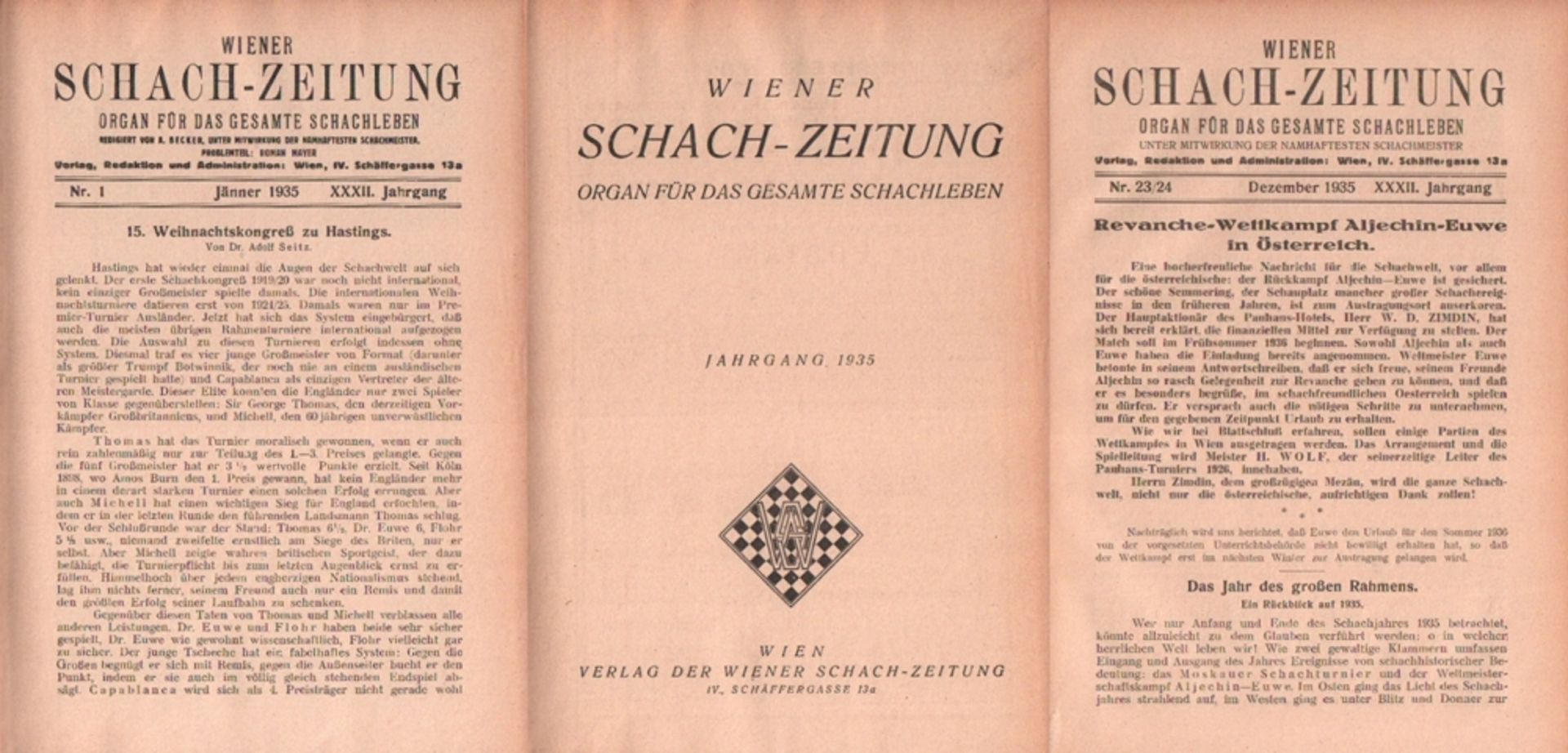 Wiener Schachzeitung. Organ für das gesamte Schachleben. (XXXII.) Jahrgang 1935. Wien, Verlag der